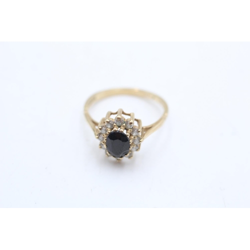 139 - Two 9ct gold vintage sapphire and clear gemstone cluster dress rings, both size N½ - approx. gross w... 