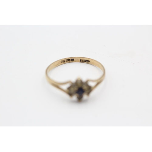 43 - A 9ct gold synthetic sapphire and spinel floral cluster ring, size Q½ - approx. gross weight 1.4 gra... 