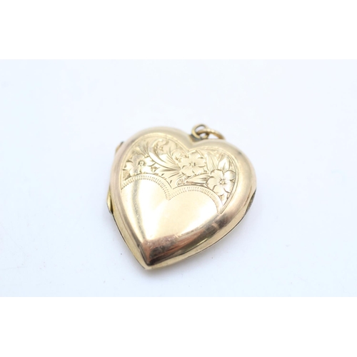 44 - Two 9ct gold back and front foliate etched lockets, one cameo and one heart - approx. gross weight 8... 