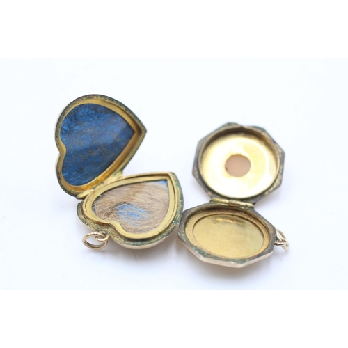 44 - Two 9ct gold back and front foliate etched lockets, one cameo and one heart - approx. gross weight 8... 