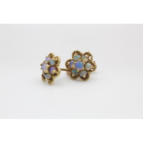 56 - A pair of 9ct gold opal cluster rope texture stud earrings - approx. gross weight 1.7 grams