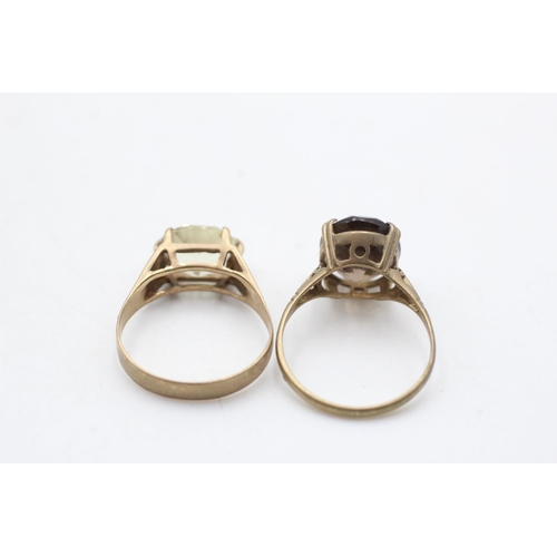 7 - Two hallmarked Birmingham 9ct gold cocktail rings, one smoky quartz size O and one citrine size O½ -... 