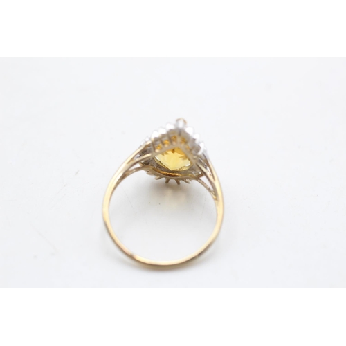 93 - A 9ct gold citrine and diamond tear shape cocktail ring, size R - approx. gross weight 3.3 grams