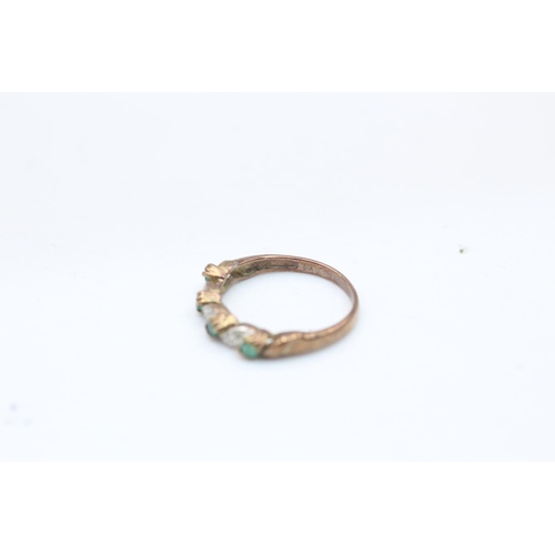 96 - A 9ct gold vintage diamond and emerald dress ring, size M½ - approx. gross weight 1.9 grams