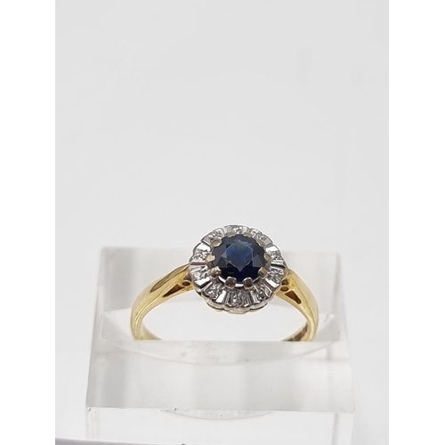 157 - A hallmarked London 18ct gold sapphire and diamond ring, size L - approx. gross weight 3 grams