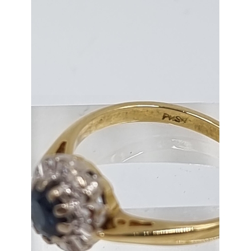 157 - A hallmarked London 18ct gold sapphire and diamond ring, size L - approx. gross weight 3 grams