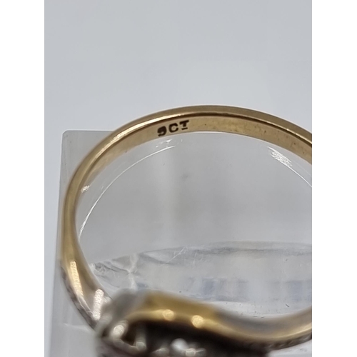 156 - A 9ct gold twist setting diamond trilogy ring, size N½ - approx. gross weight 2 grams