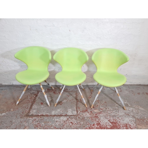 Three Italian Tonon Concept green dining chairs designed by Martin ...