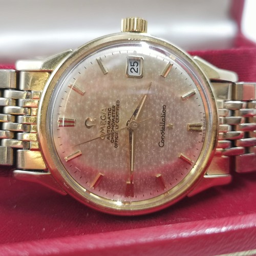 76 - A 1960s Omega Constellation automatic gent’s wristwatch with rare tropical dial, 15ct gold filled ca... 