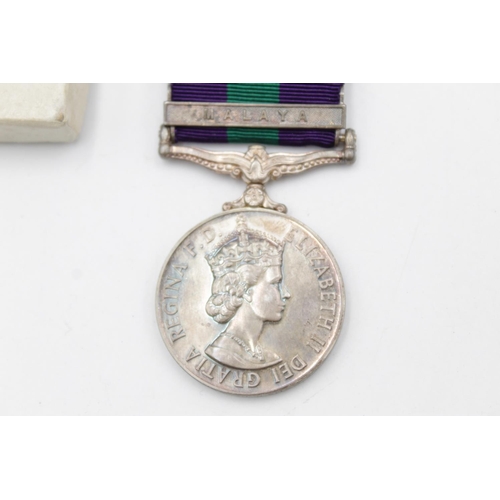 82 - A boxed Elizabeth II General Service Malaya medal presented to 5059878 A.C.I. J. Shaw R.A.F. with ri... 