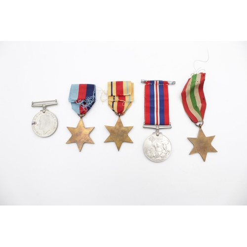 83 - Five WWII medals, one Africa Star, one Italy Star, one 1939-1945 Star, one Defence and one War