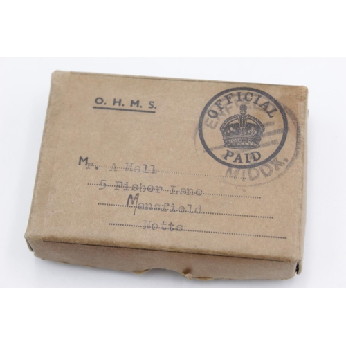 85 - A WWII Africa Star medal group with Wound Badge in original box addressed to  Mr A. Hall - Mansfield... 