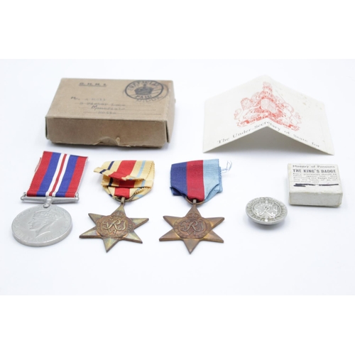 85 - A WWII Africa Star medal group with Wound Badge in original box addressed to  Mr A. Hall - Mansfield... 