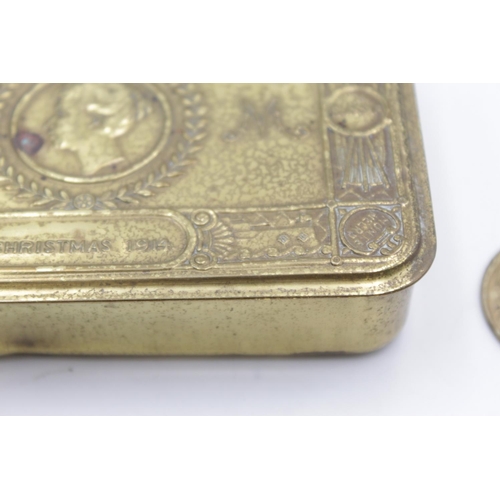 92 - An antique WWI brass Princess Mary Christmas tin with Peace medal - approx. 13cm x 8.5cm