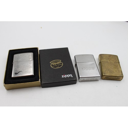 226 - Three assorted Zippo cigarette lighters