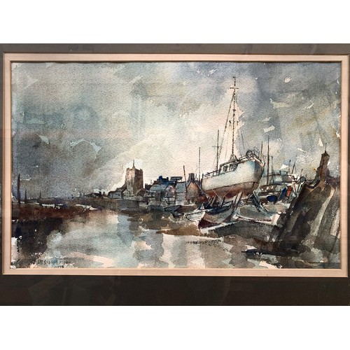 1272 - A framed Alston Emery (1913 - 1993, Burslem School of Art alumni) watercolour titled 'Boat yard, Bau... 