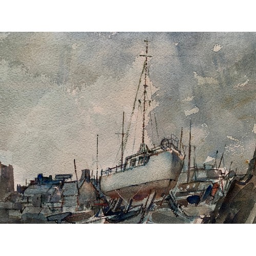 1272 - A framed Alston Emery (1913 - 1993, Burslem School of Art alumni) watercolour titled 'Boat yard, Bau... 