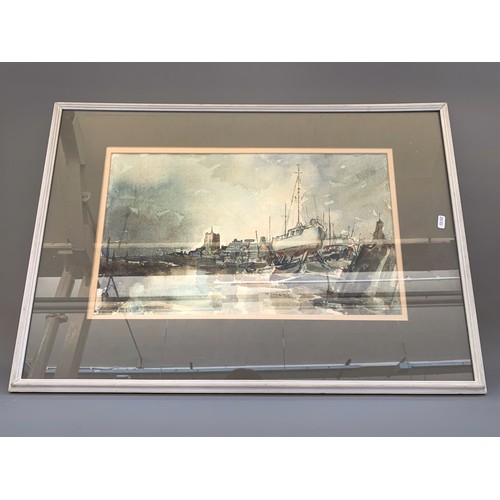 1272 - A framed Alston Emery (1913 - 1993, Burslem School of Art alumni) watercolour titled 'Boat yard, Bau... 