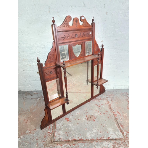 1276 - An Edwardian mahogany framed bevelled edge overmantle mirror - approx. 108cm high x 106cm wide