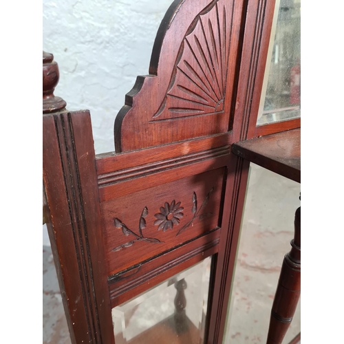 1276 - An Edwardian mahogany framed bevelled edge overmantle mirror - approx. 108cm high x 106cm wide