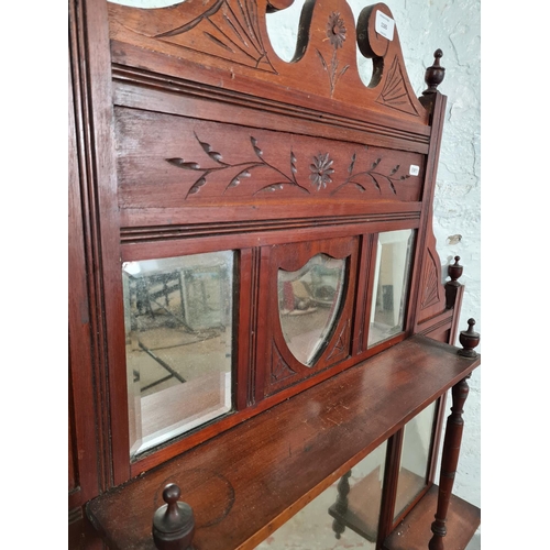 1276 - An Edwardian mahogany framed bevelled edge overmantle mirror - approx. 108cm high x 106cm wide