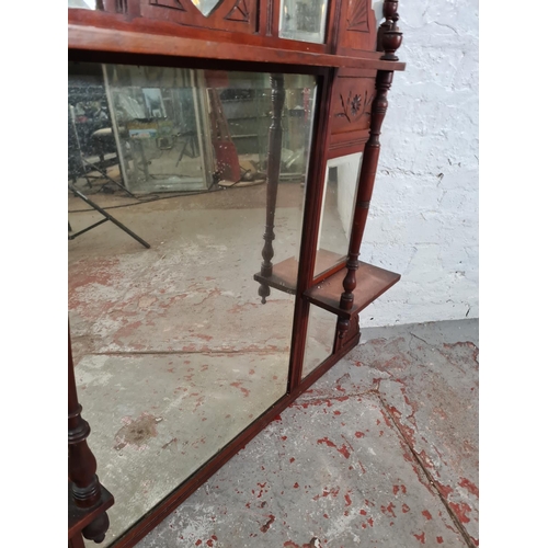 1276 - An Edwardian mahogany framed bevelled edge overmantle mirror - approx. 108cm high x 106cm wide