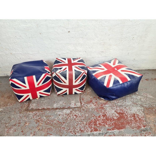 1111 - Three Kaikoo Union Jack foot stool pouffes