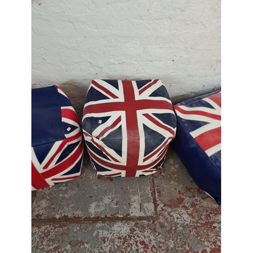 1111 - Three Kaikoo Union Jack foot stool pouffes