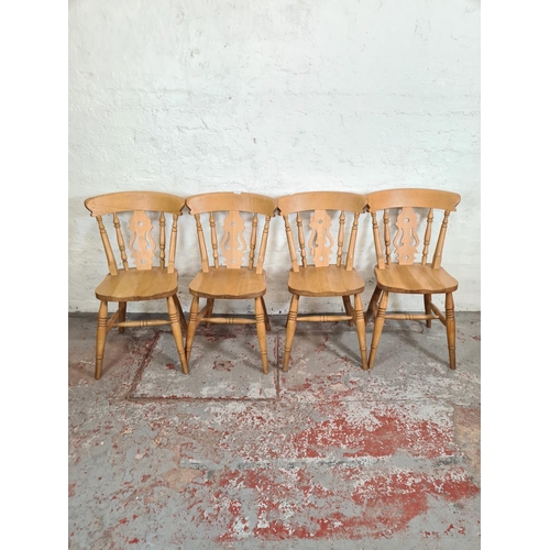 1117 - A set of four Victorian style solid beech farmhouse dining chairs