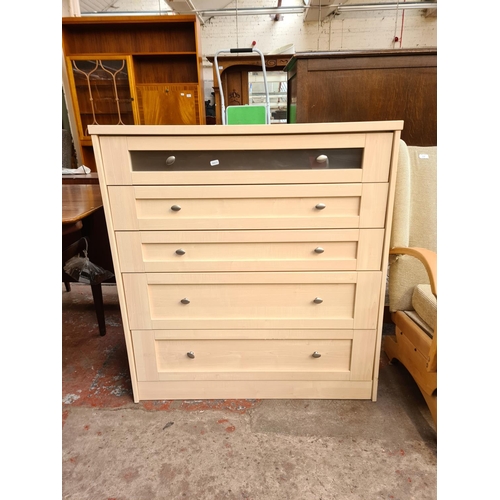 1120 - A modern beech effect chest of five drawers - approx. 100cm high x 93cm wide x 48cm deep