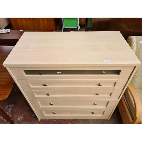 1120 - A modern beech effect chest of five drawers - approx. 100cm high x 93cm wide x 48cm deep