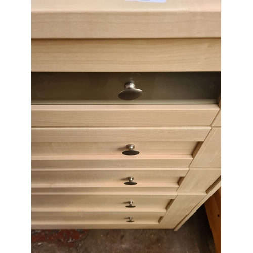 1120 - A modern beech effect chest of five drawers - approx. 100cm high x 93cm wide x 48cm deep