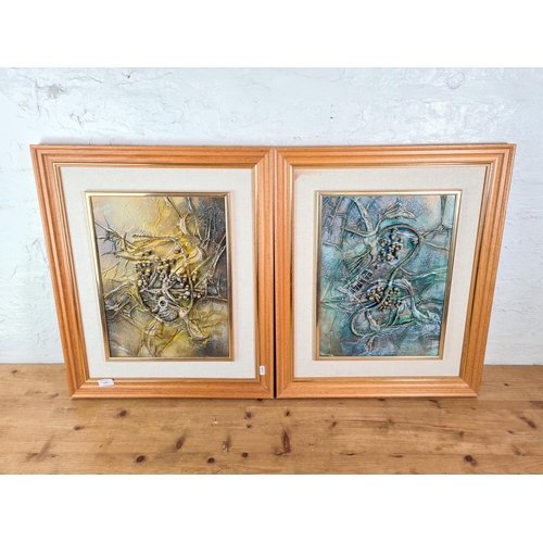 1264 - Two framed abstract oil on boards - approx. 61cm high x 51cm wide