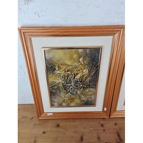 1264 - Two framed abstract oil on boards - approx. 61cm high x 51cm wide