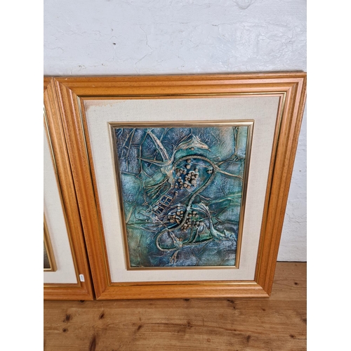 1264 - Two framed abstract oil on boards - approx. 61cm high x 51cm wide