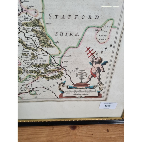 1267 - A framed reproduction map of Shropshire - approx. 63cm wide x 53cm high