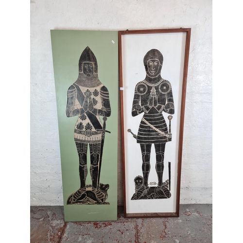 1274 - Two  Sir Roger de Trumpington brass rubbings - one approx. 184cm high x 59cm wide and one 183cm high... 