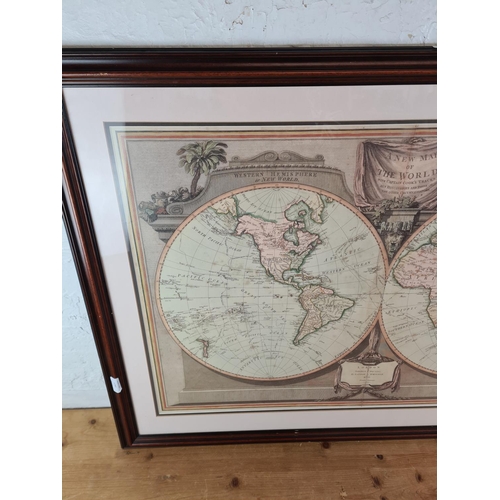 1280 - A framed reproduction map of the world titled 