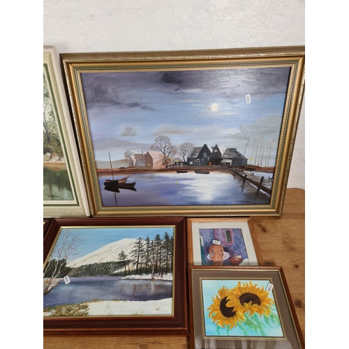 1291 - Six framed oil paintings to include two signed B. Bosman etc.