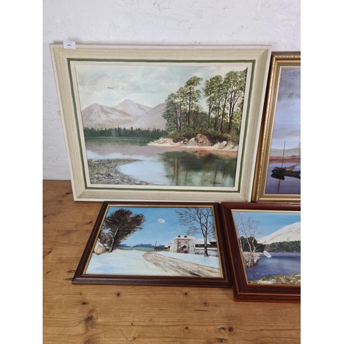 1291 - Six framed oil paintings to include two signed B. Bosman etc.