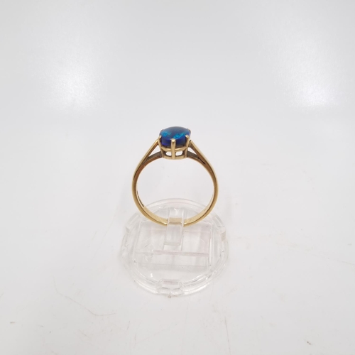 21 - A hallmarked Birmingham 9ct gold opal effect solitaire ring, size R - approx. gross weight 2.66 gram... 