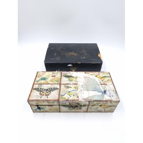 50 - Two boxes containing assorted costume jewellery and curios to include enamelled and jewelled fish pi... 