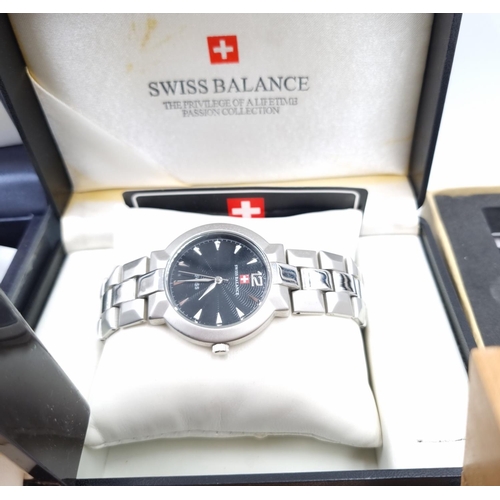 59 - A collection of assorted wristwatches to include boxed Swiss Balance with guarantee card, boxed Cont... 