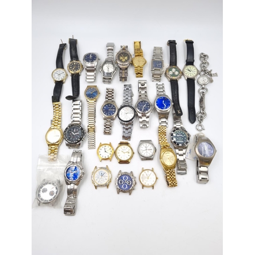 79 - A large collection of assorted men's wristwatches to include Casio quartz, Citizen chronograph alarm... 