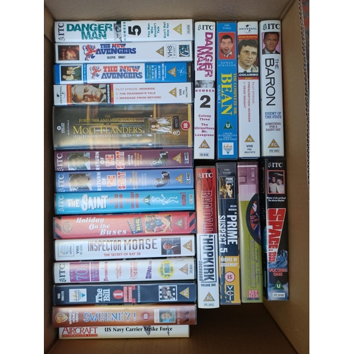 1444 - Four boxes containing DVDs and VHS videos - see images for titles