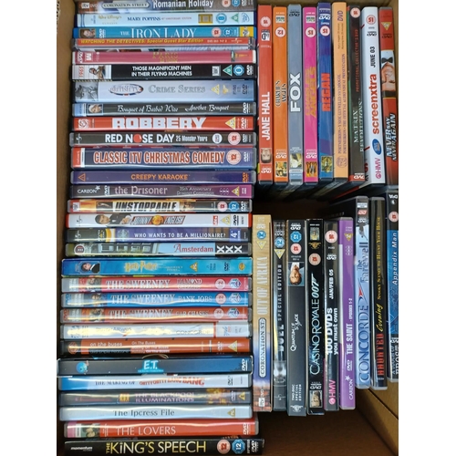 1444 - Four boxes containing DVDs and VHS videos - see images for titles