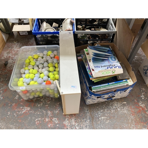 1817 - Two boxes and one bathroom cabinet containing a large collection of assorted golf balls and antique/... 