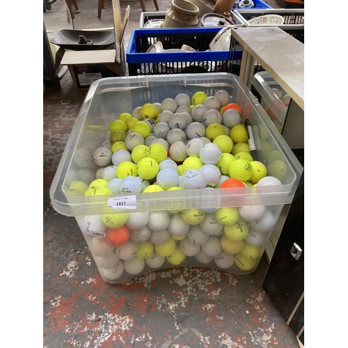 1817 - Two boxes and one bathroom cabinet containing a large collection of assorted golf balls and antique/... 