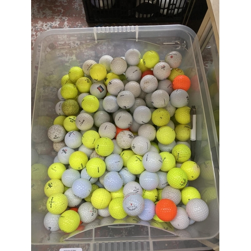 1817 - Two boxes and one bathroom cabinet containing a large collection of assorted golf balls and antique/... 