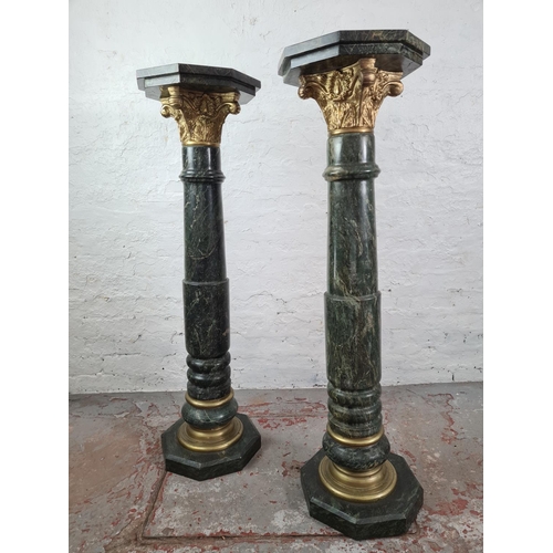 9 - A pair of mid/late 20th century green marble jardinière stands with gilt decoration - approx. 119cm ... 